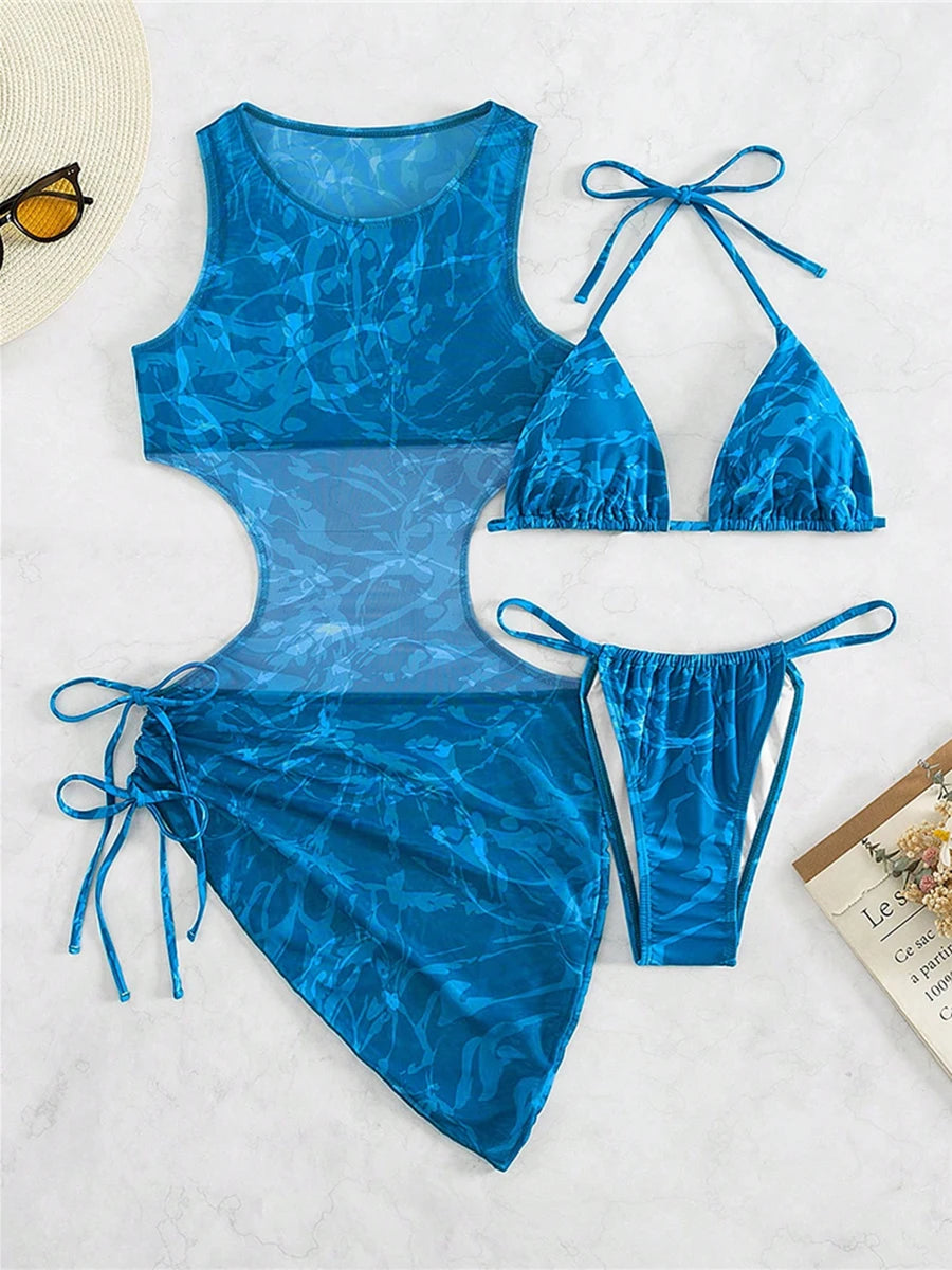 Sheer Mesh Cutout Swimsuit Dress