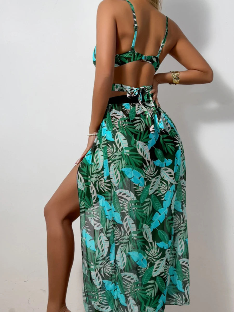 Tropical Print Bikini & Maxi Skirt Set