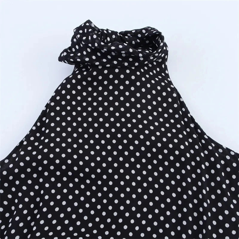 Polka Dot High Neck Swing Maxi Dress