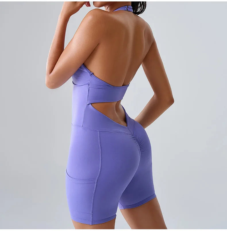 Open Back Ruched Athletic Jumpsuit