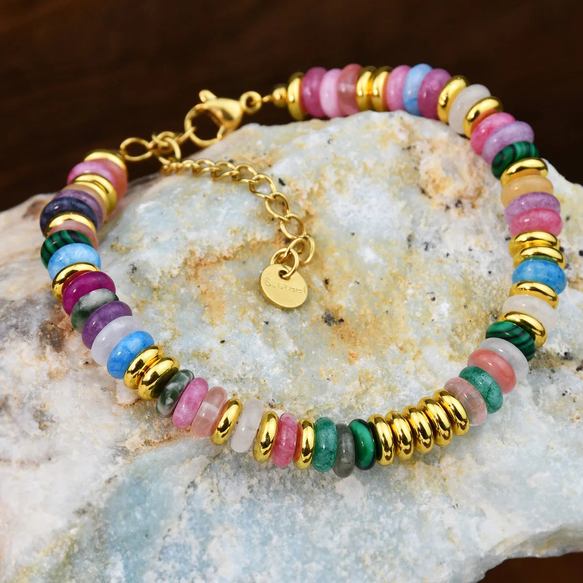 Multicolor Beaded Bracelet with Gold Accents