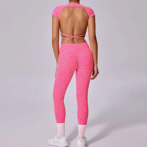 Open Back Crop Top & Leggings Workout Set