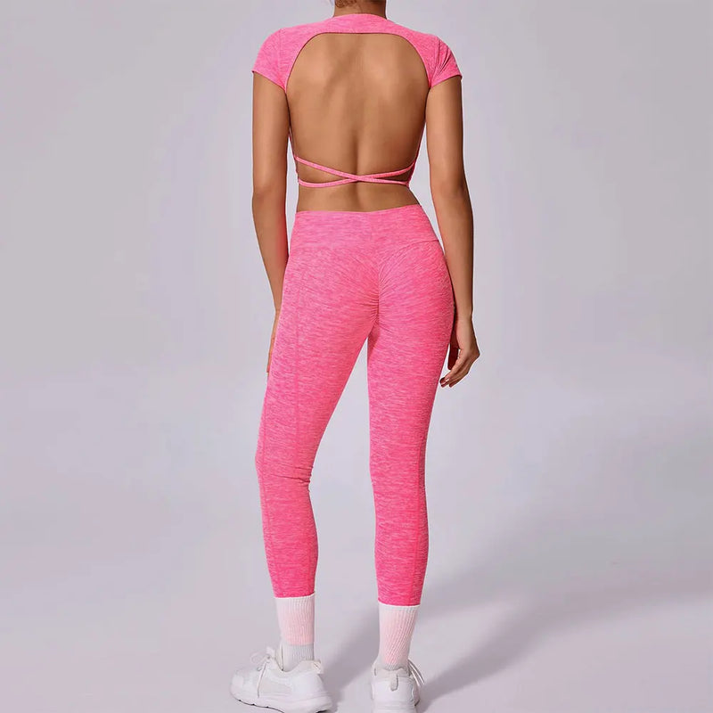Open Back Crop Top & Leggings Workout Set
