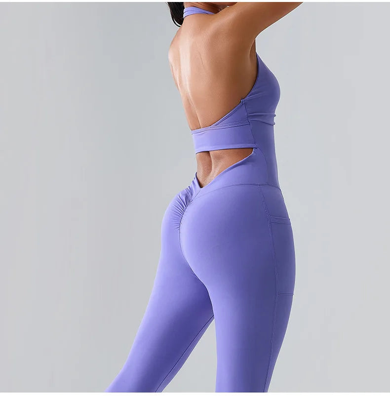 Halter Neck Pocket Athletic Jumpsuit