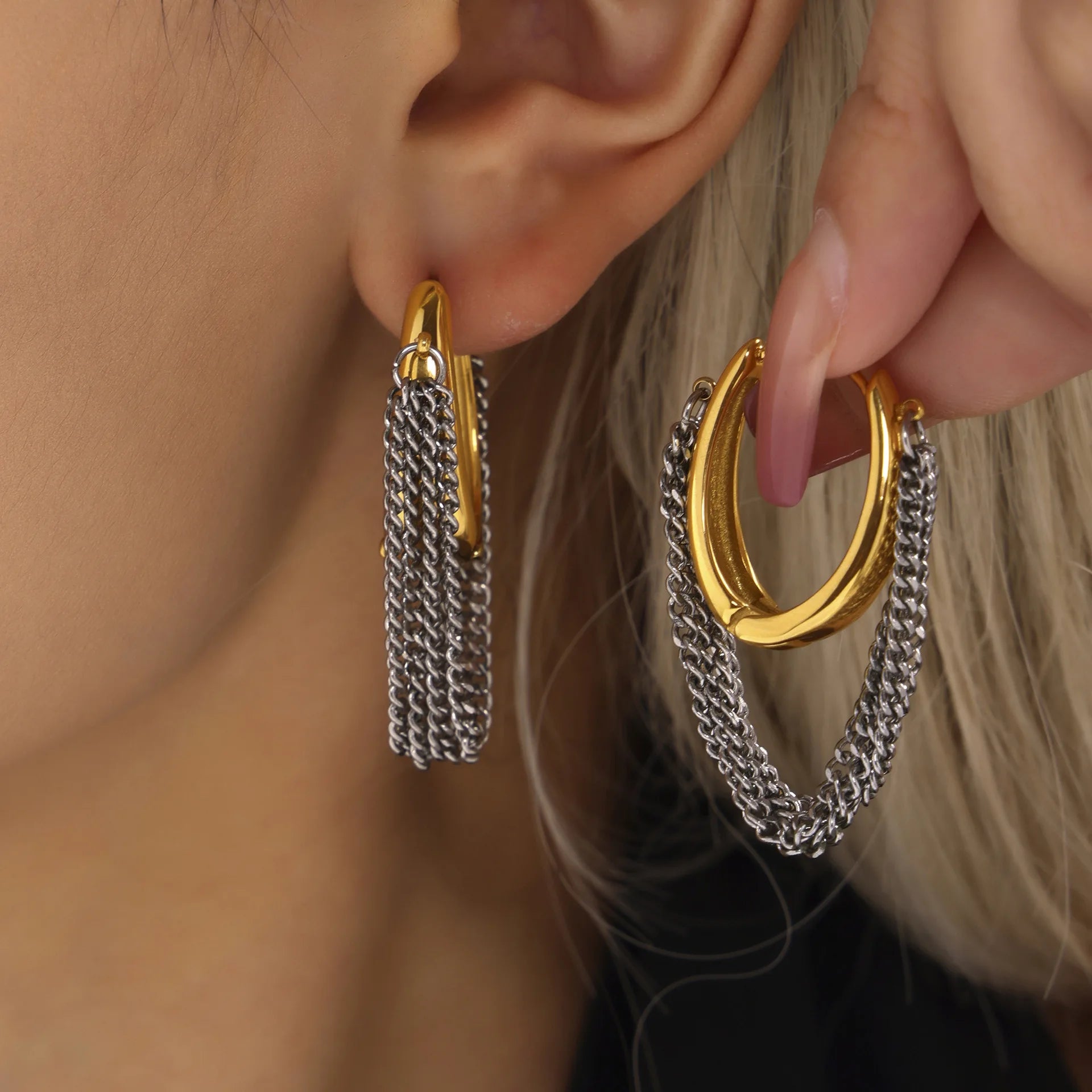 Chain Fringe Hoop Earrings