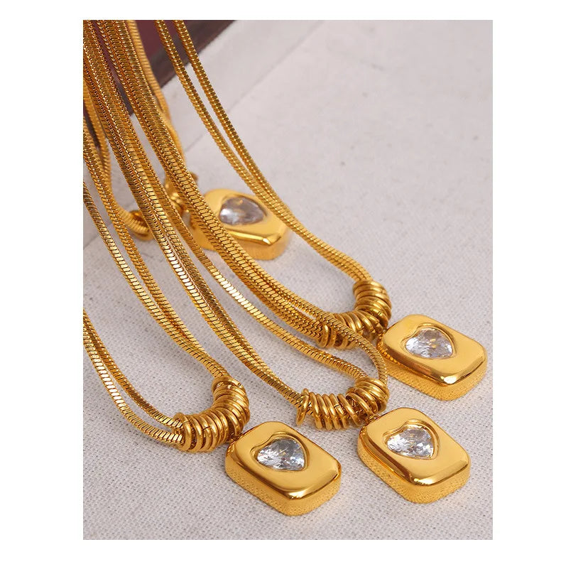 Gold Heart Crystal Pendant Necklace
