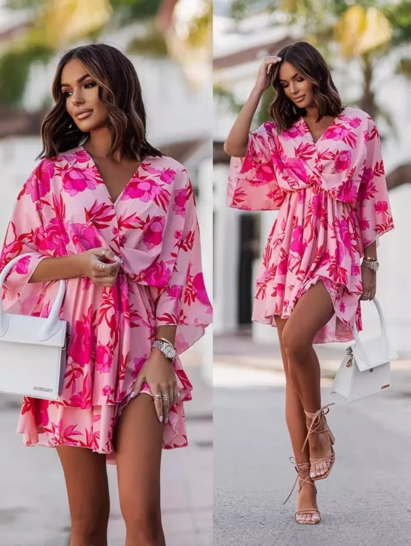 Floral Flare Kimono Mini Dress