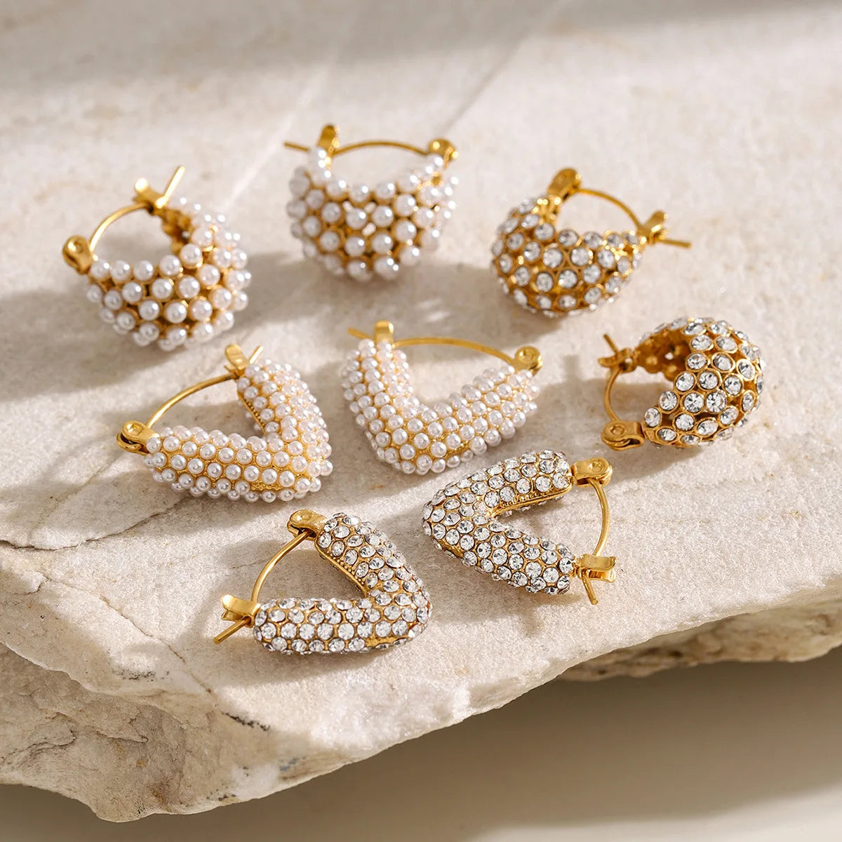 Pearl Cluster V Hoop Earrings
