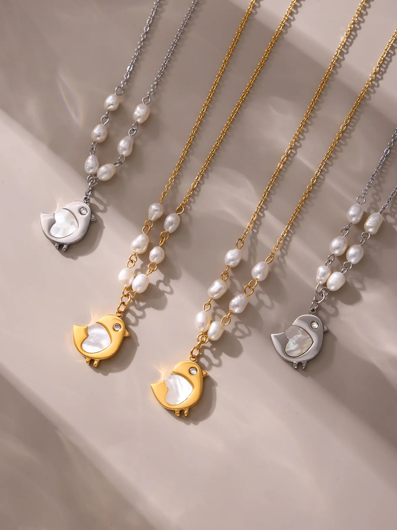 Pearl & Bird Charm Necklace