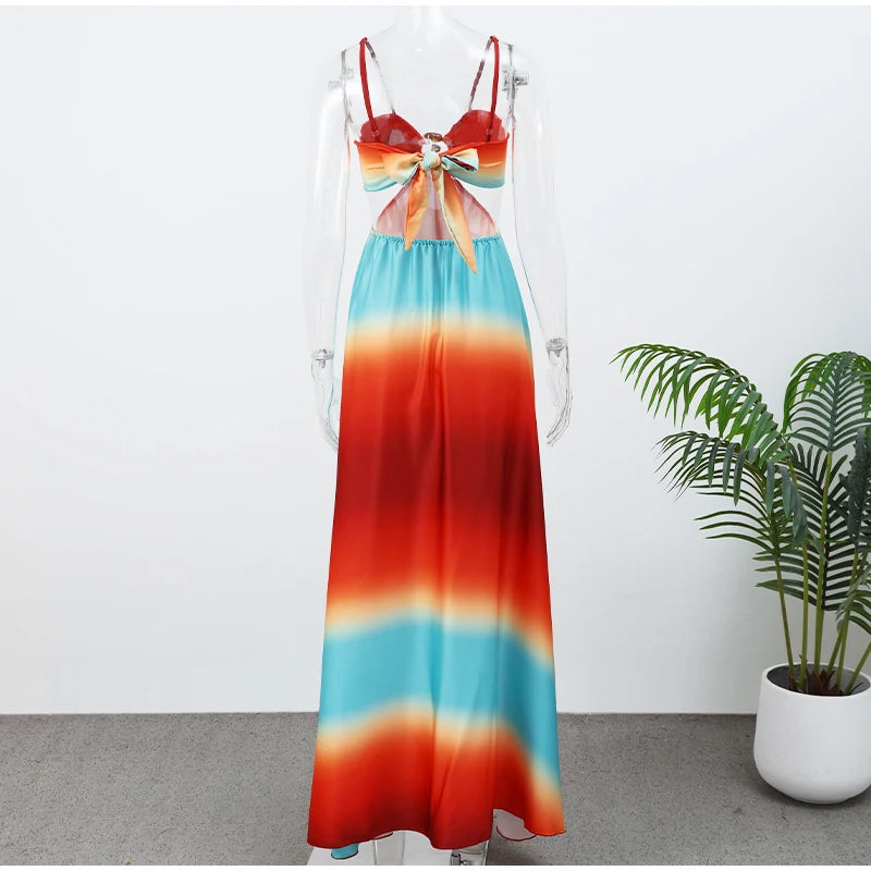 Elegant Halter Polka Dot Maxi Dress