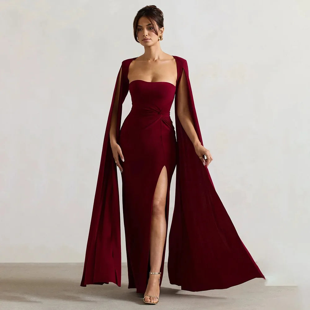 Cape Sleeve Strapless Evening Gown