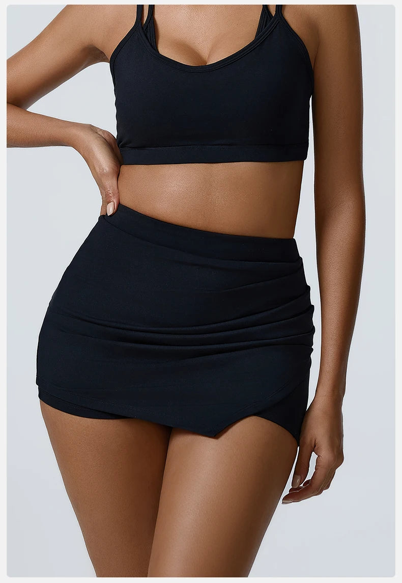 Ruched High-Waisted Athletic Skirt
