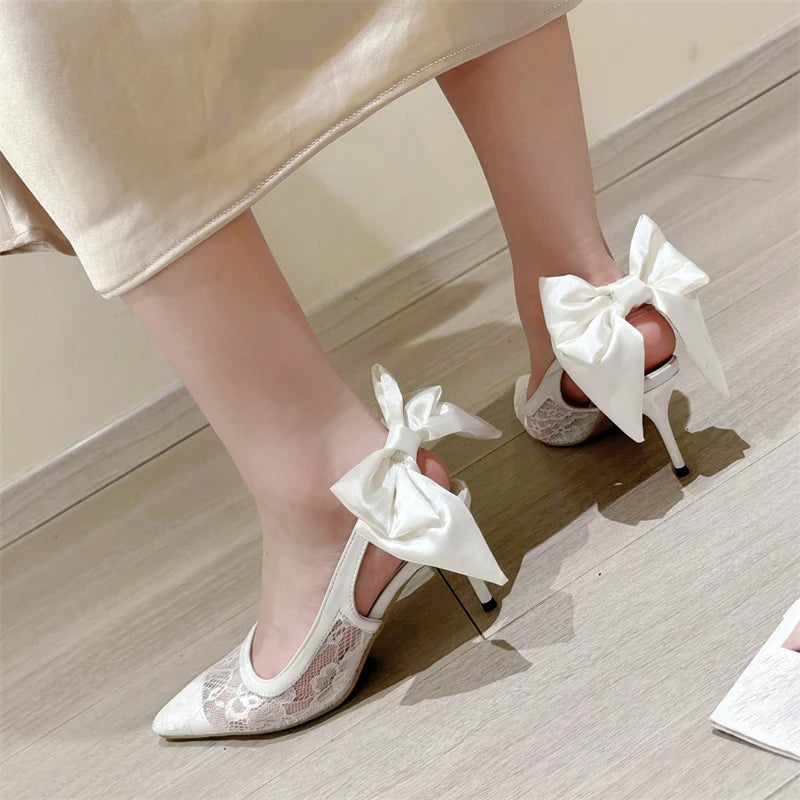 Lace Bow Slingback Heels