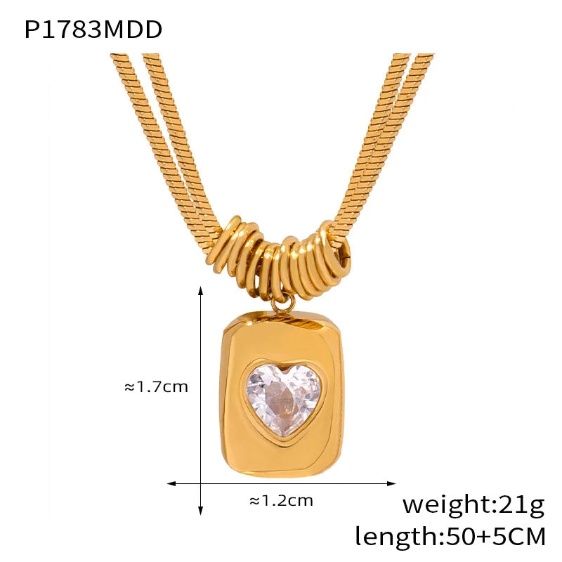 Gold Heart Crystal Pendant Necklace