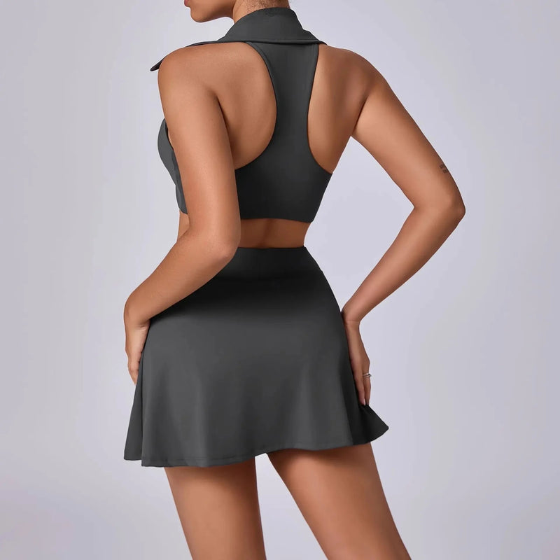 Collared Halter Tennis Skirt Set