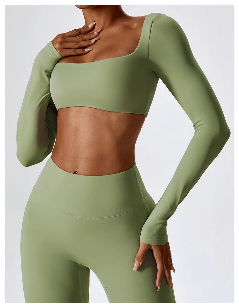 Long Sleeve Crop Top – Square Neck Activewear Top