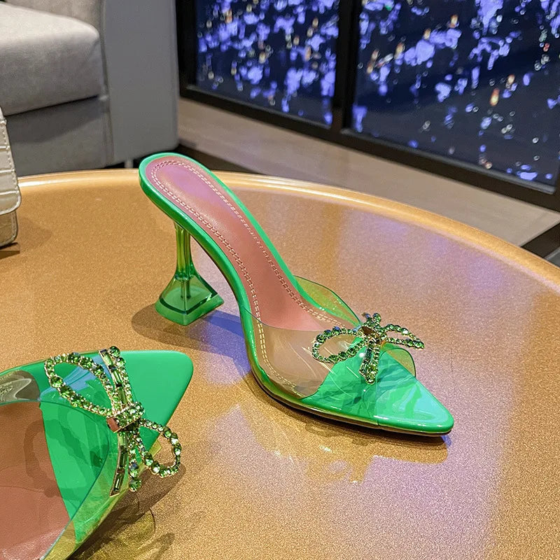 Crystal Bow Slip-On Heels