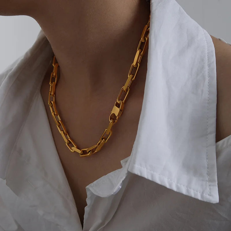 Gold Link Chain Necklace & Bracelet Set