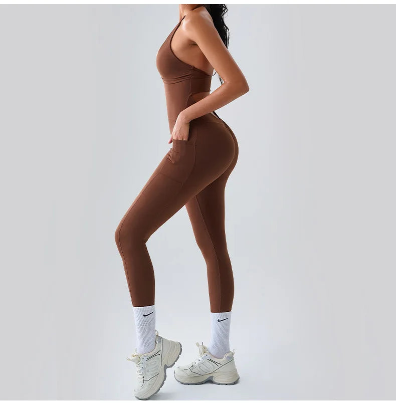 Halter Neck Pocket Athletic Jumpsuit