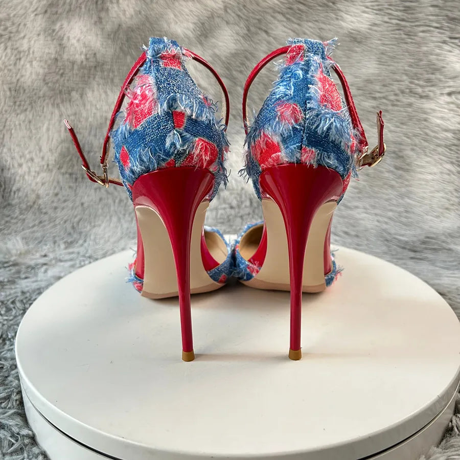 Denim Patchwork Stiletto Heels