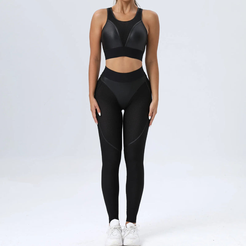 Faux Leather & Mesh Workout Set