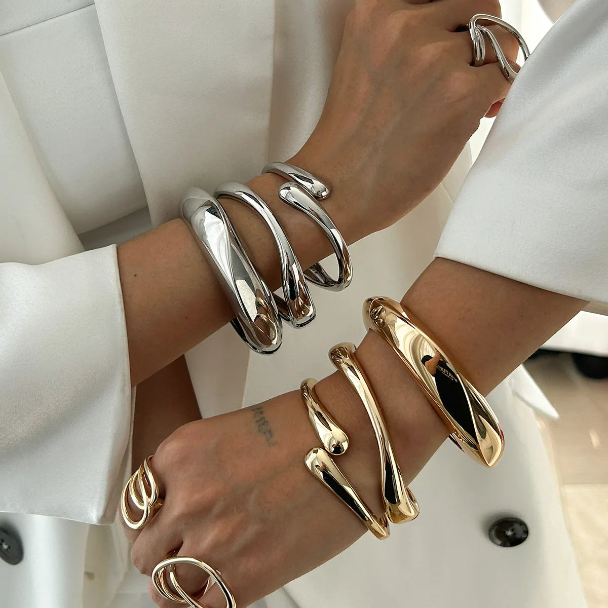 Bold Sculptural Bracelet & Ring Set