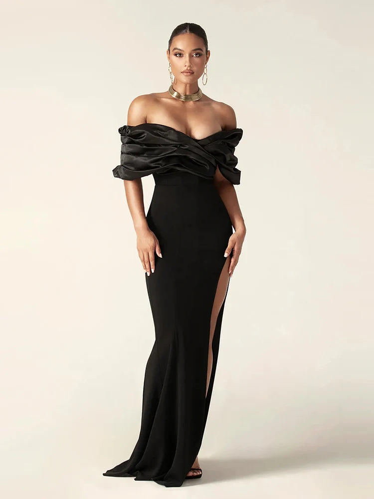 Off-Shoulder Satin Evening Gown