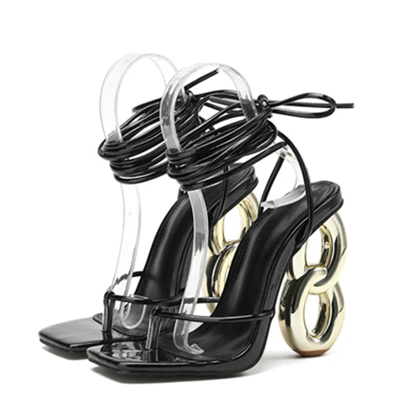 Sculpted Loop Heel Lace-Up Sandals
