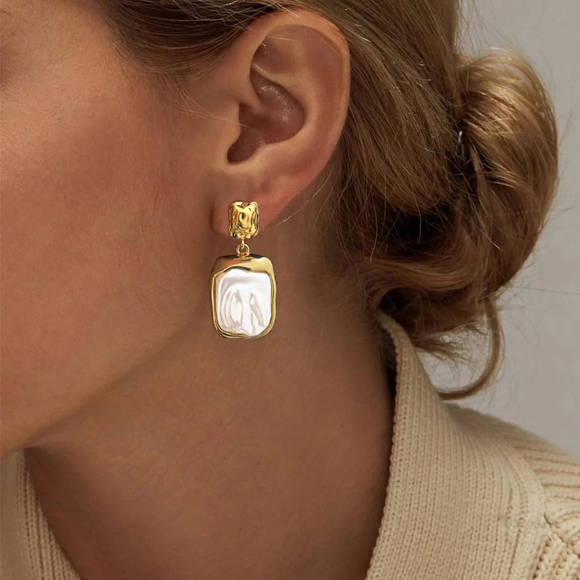 Molten Baroque Pearlescent Rectangle Drop Earrings