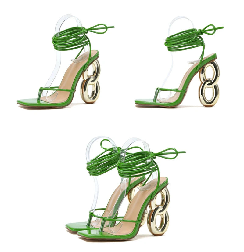 Sculpted Loop Heel Lace-Up Sandals