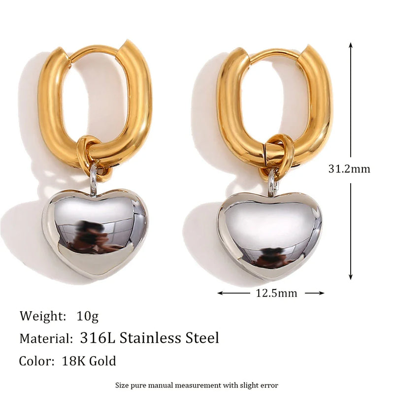 Silver Heart Drop Earrings