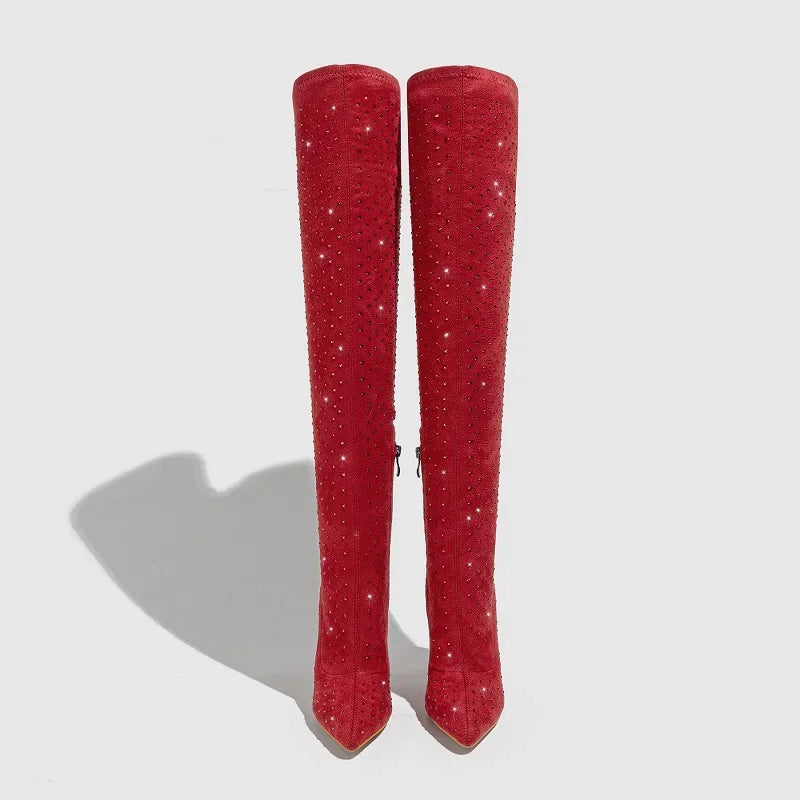 Crystal-Embellished Over-the-Knee Boots