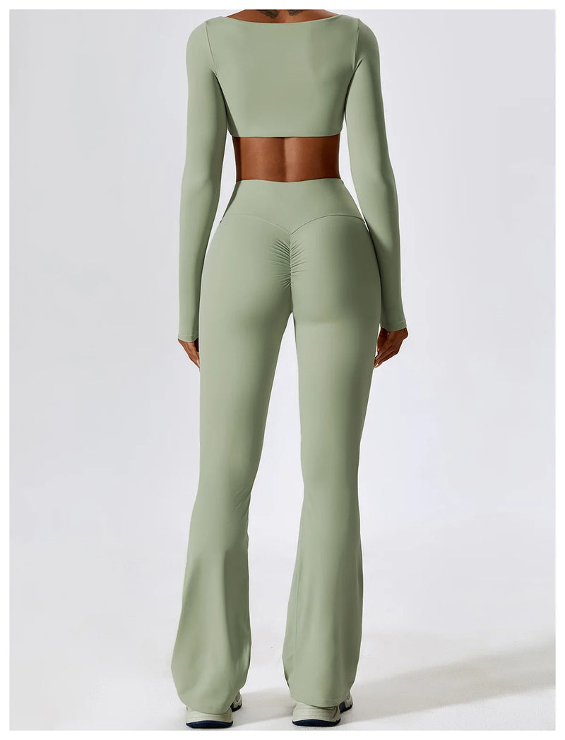 Long Sleeve Crop Top & Flare Pants Set