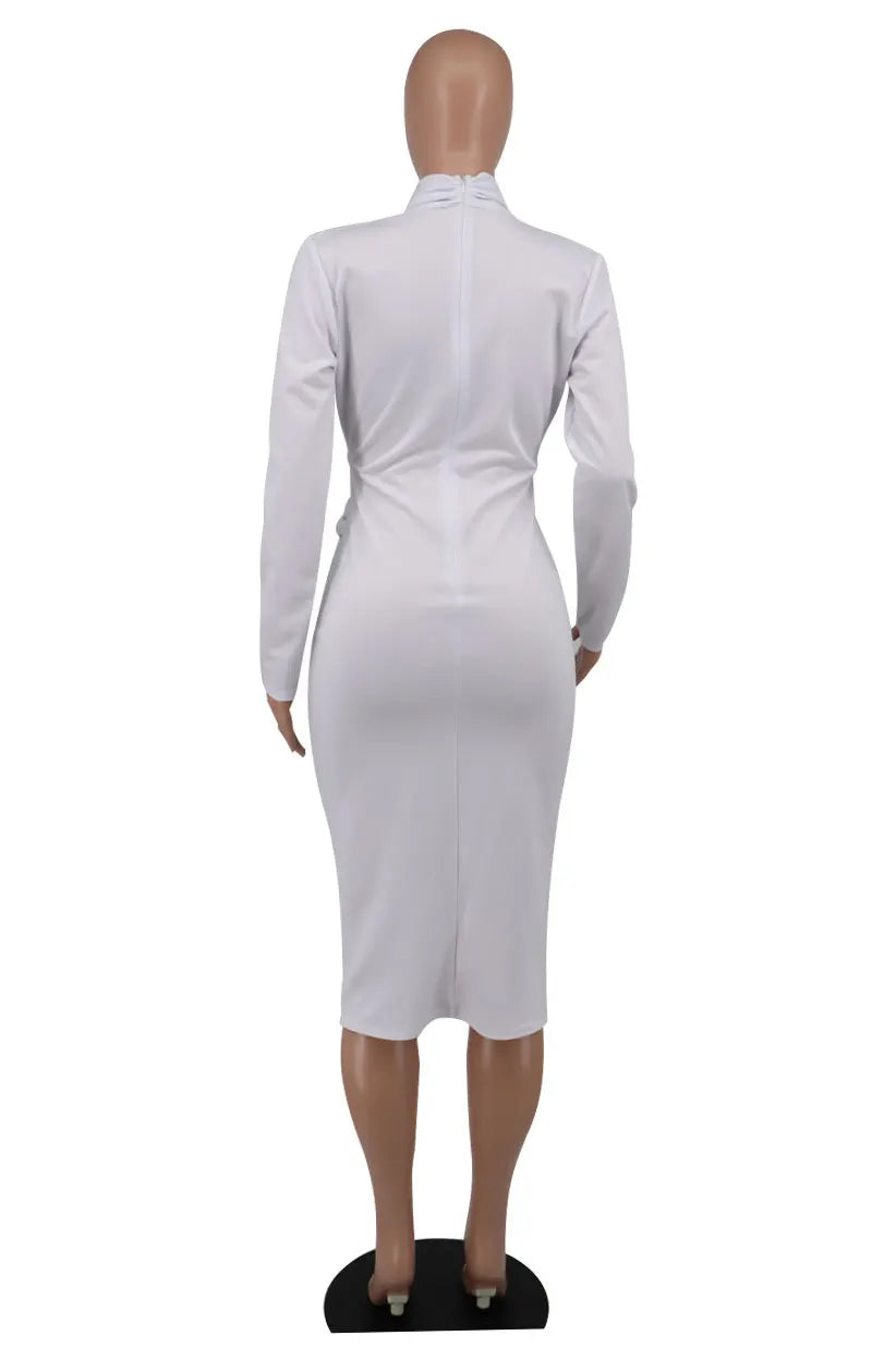 Elegant White Long Sleeve Bodycon Dress