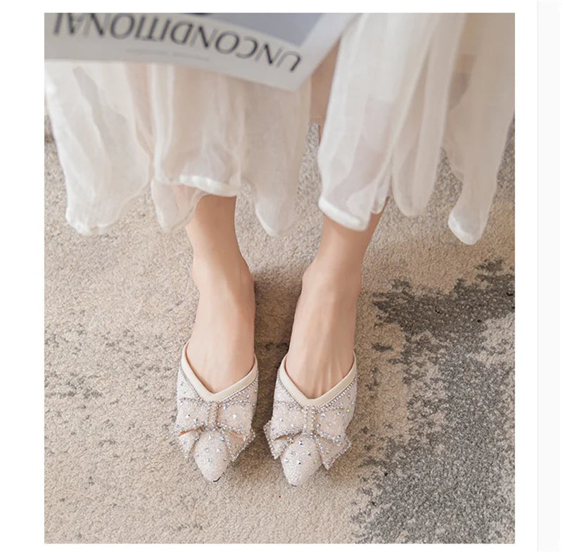 Crystal Bow Pointed Flats