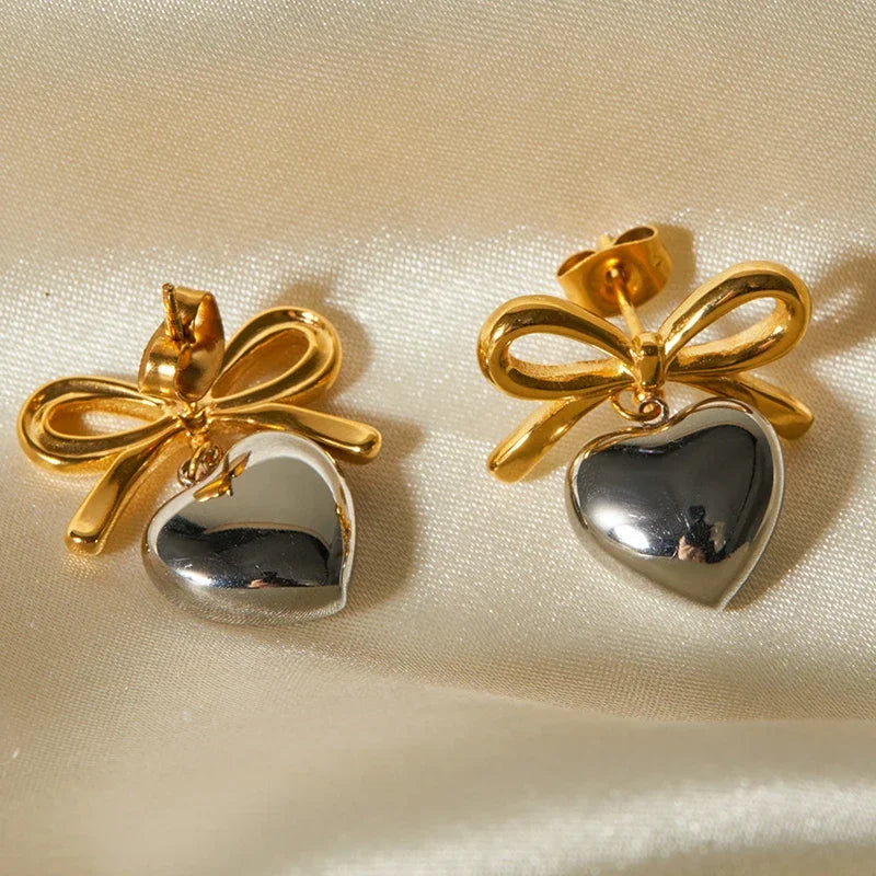 Bow Heart Drop Earrings