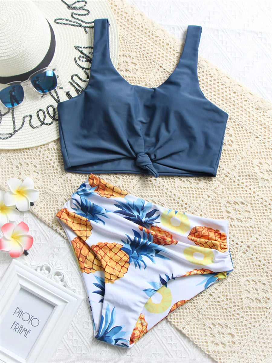 Pineapple Print High-Waist Bikini Set