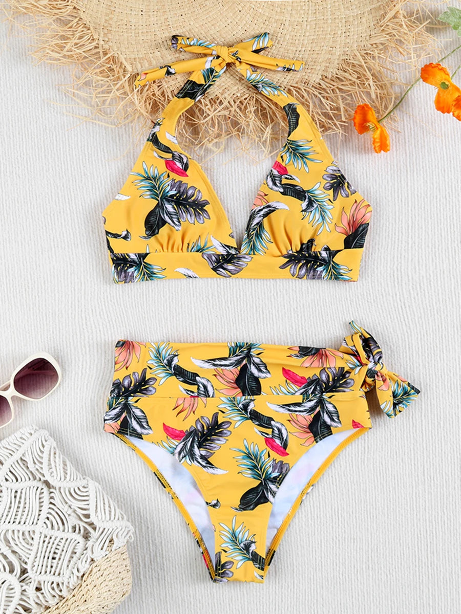 Swirl High-Waist Halter Bikini Set