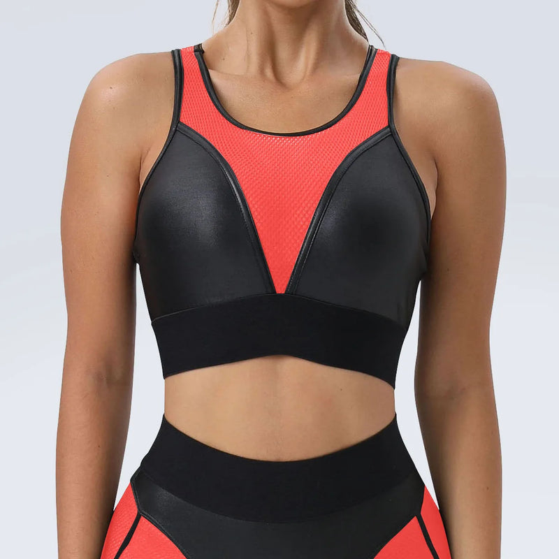 Faux Leather & Mesh Workout Set