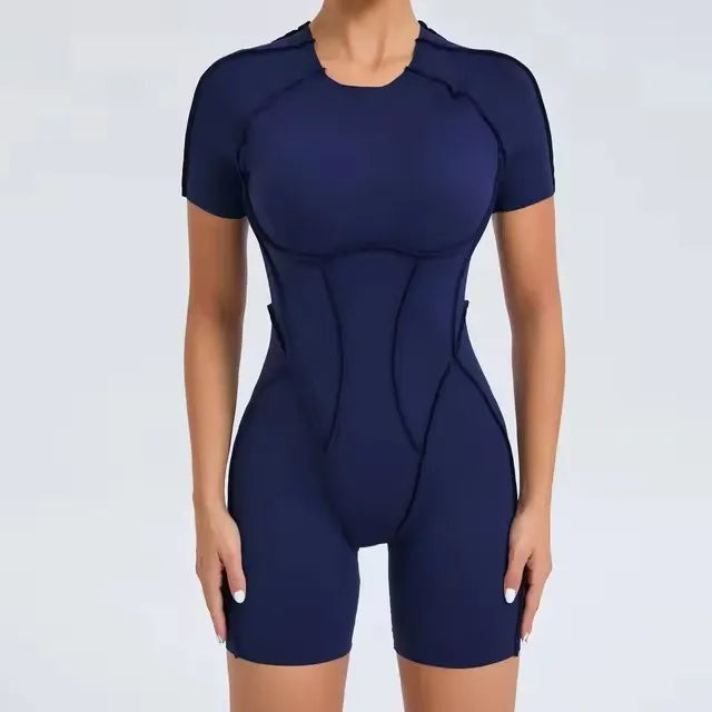 Seam-Contour Short Sleeve Jumpsuit