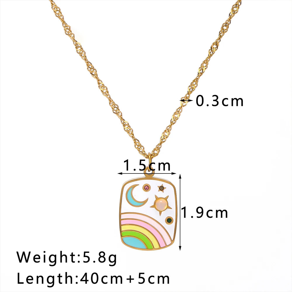 Celestial Enamel Charm Pendant Necklace