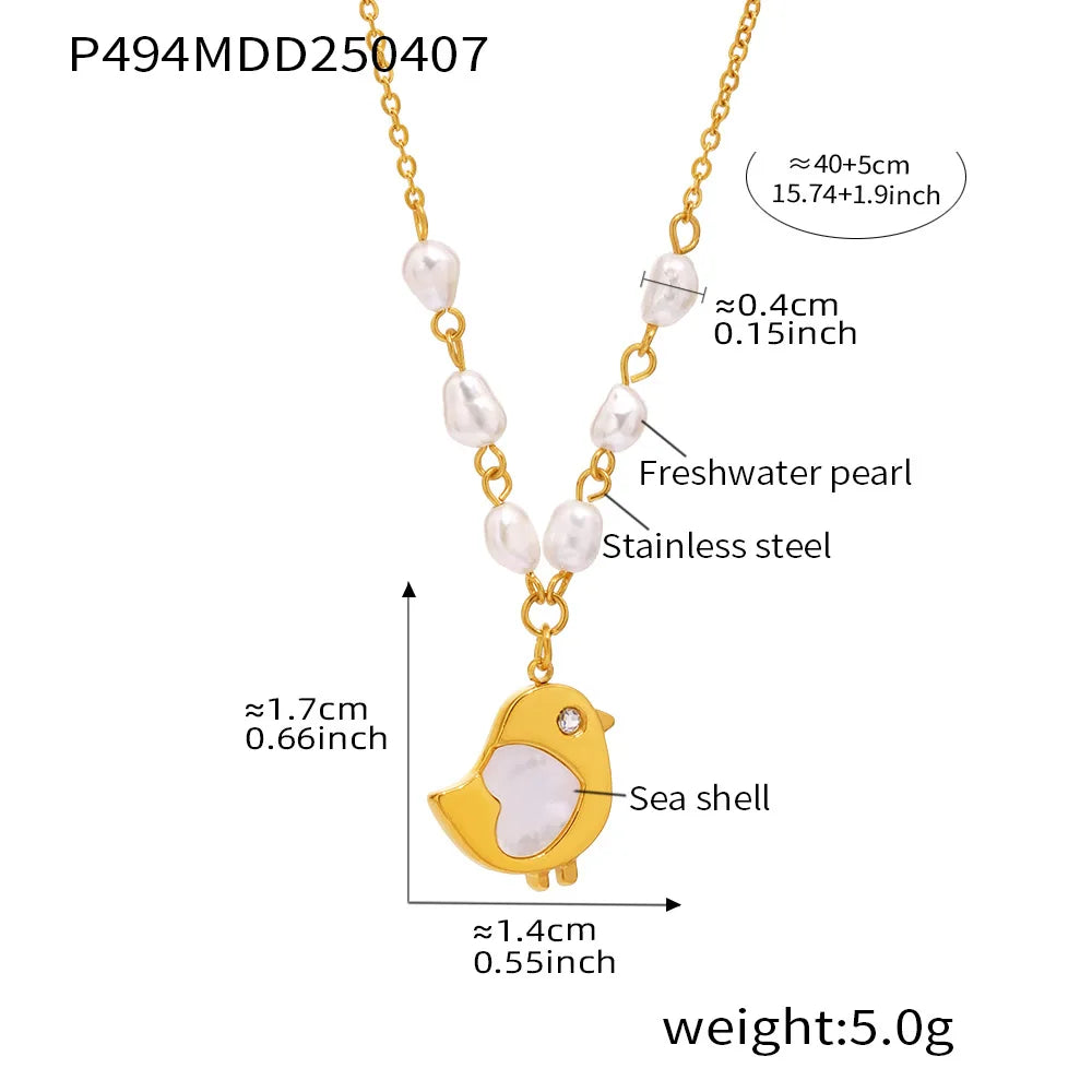 Pearl & Bird Charm Necklace
