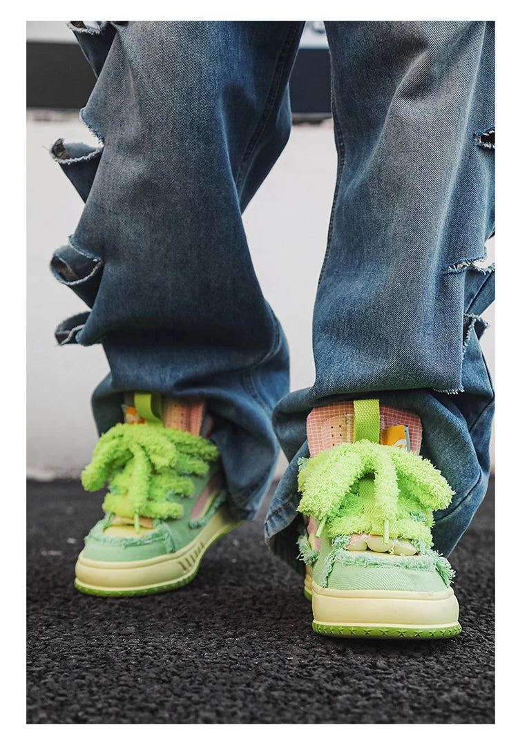 Fuzzy Lace Retro Sneakers