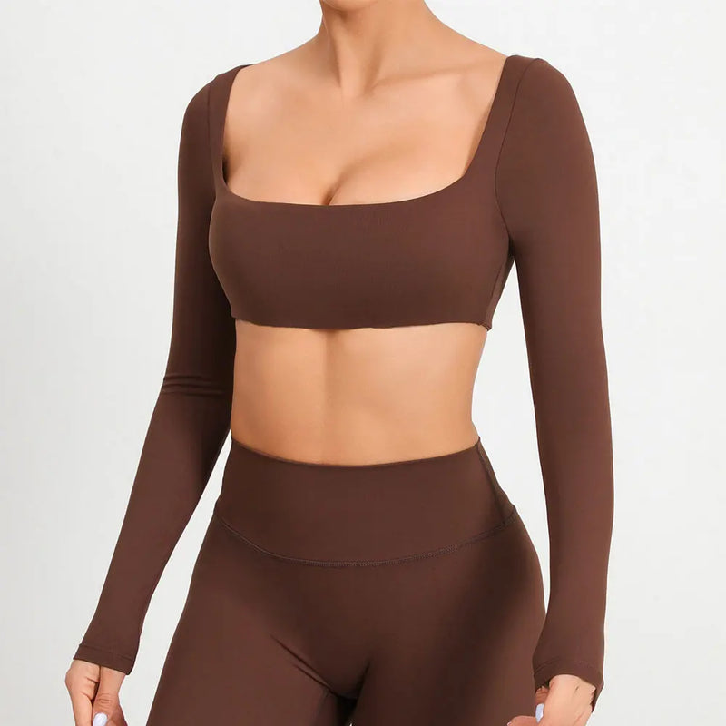 Square Neck Long Sleeve Crop Top