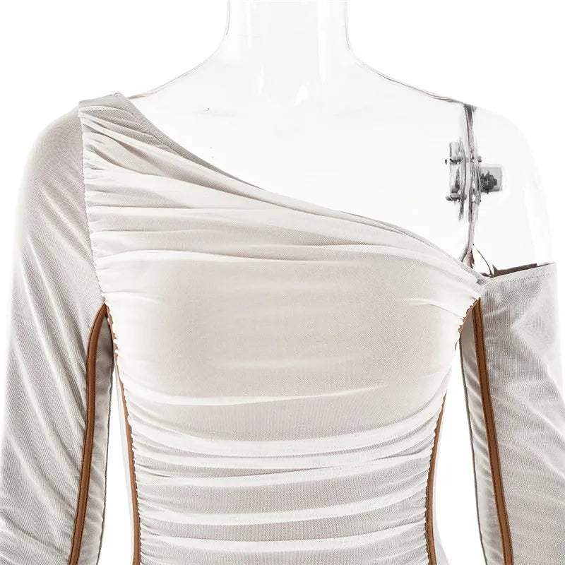 One-Shoulder Contour Mesh Dress