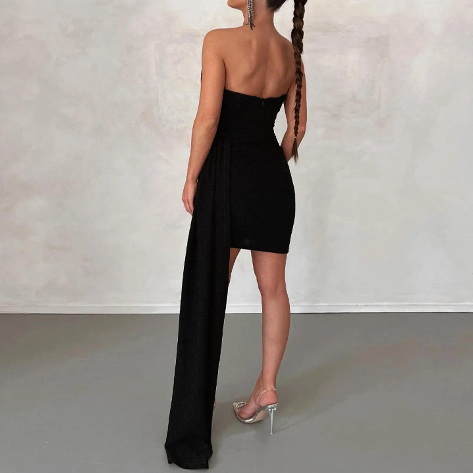 Strapless High-Slit Evening Dress