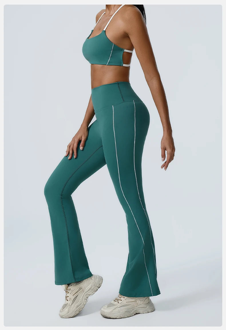 Piped Flared Leggings Workout Set