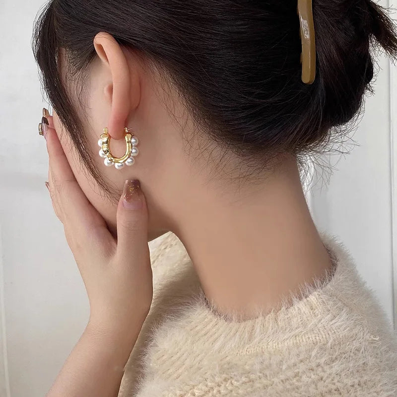 Pearl Accent Hoop Earrings