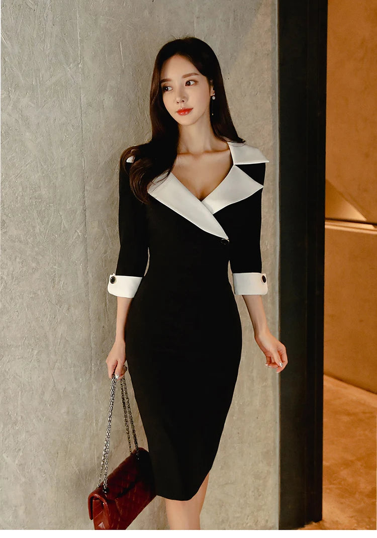 Asymmetric Collar Bodycon Dress
