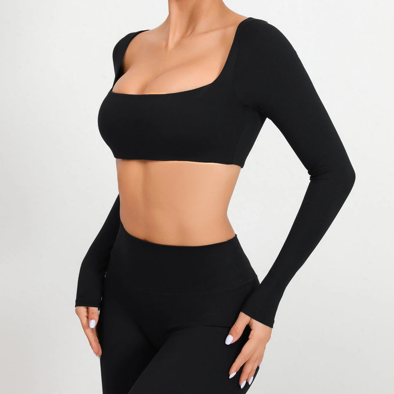 Square Neck Long Sleeve Crop Top
